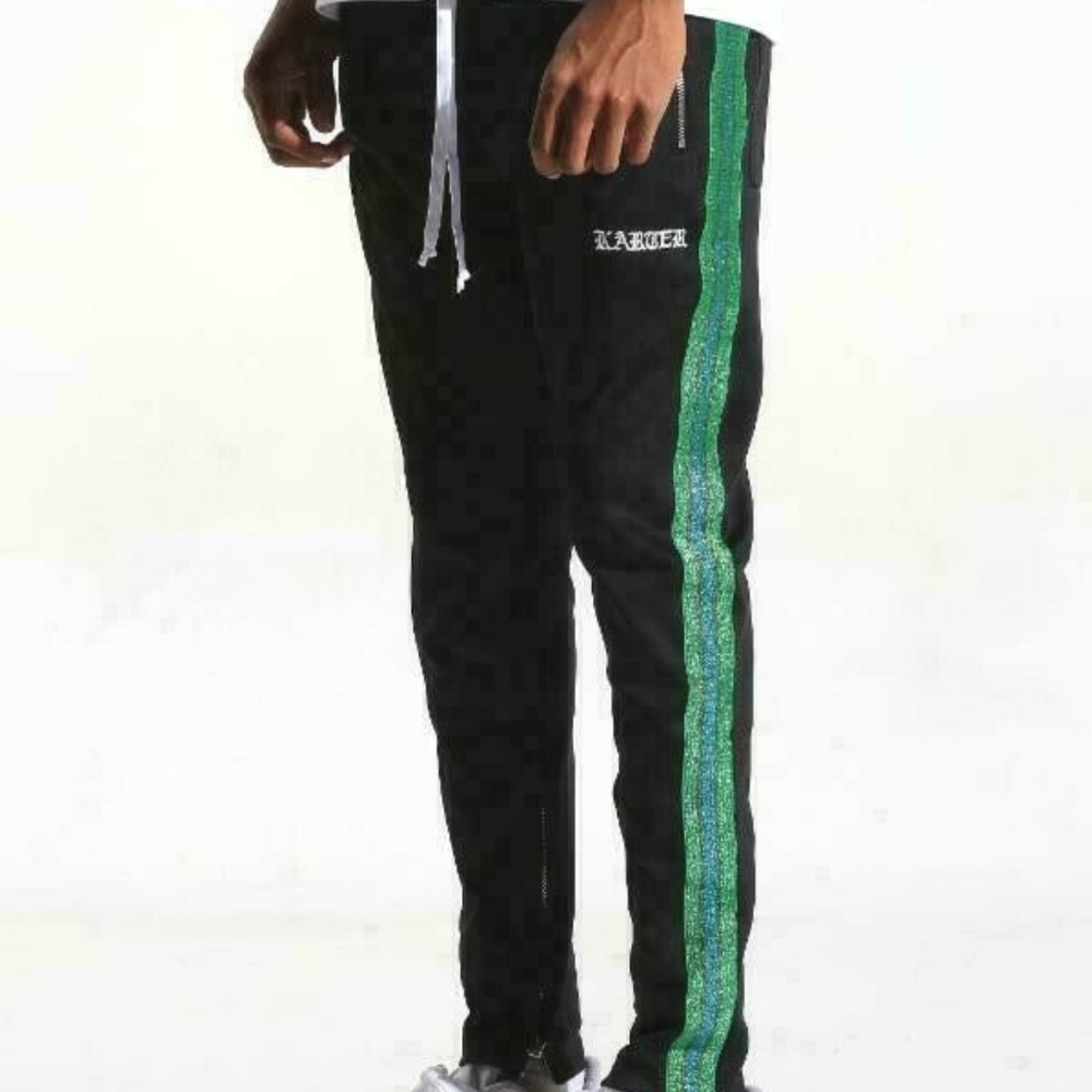 KARTER COLLECTION Black Glitter Stripe Track Pants